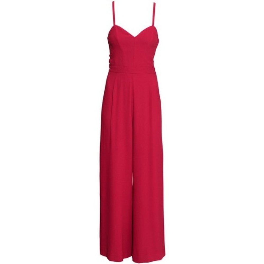 H&M Red Spaghetti-Strap Wide-Leg Jumpsuit
